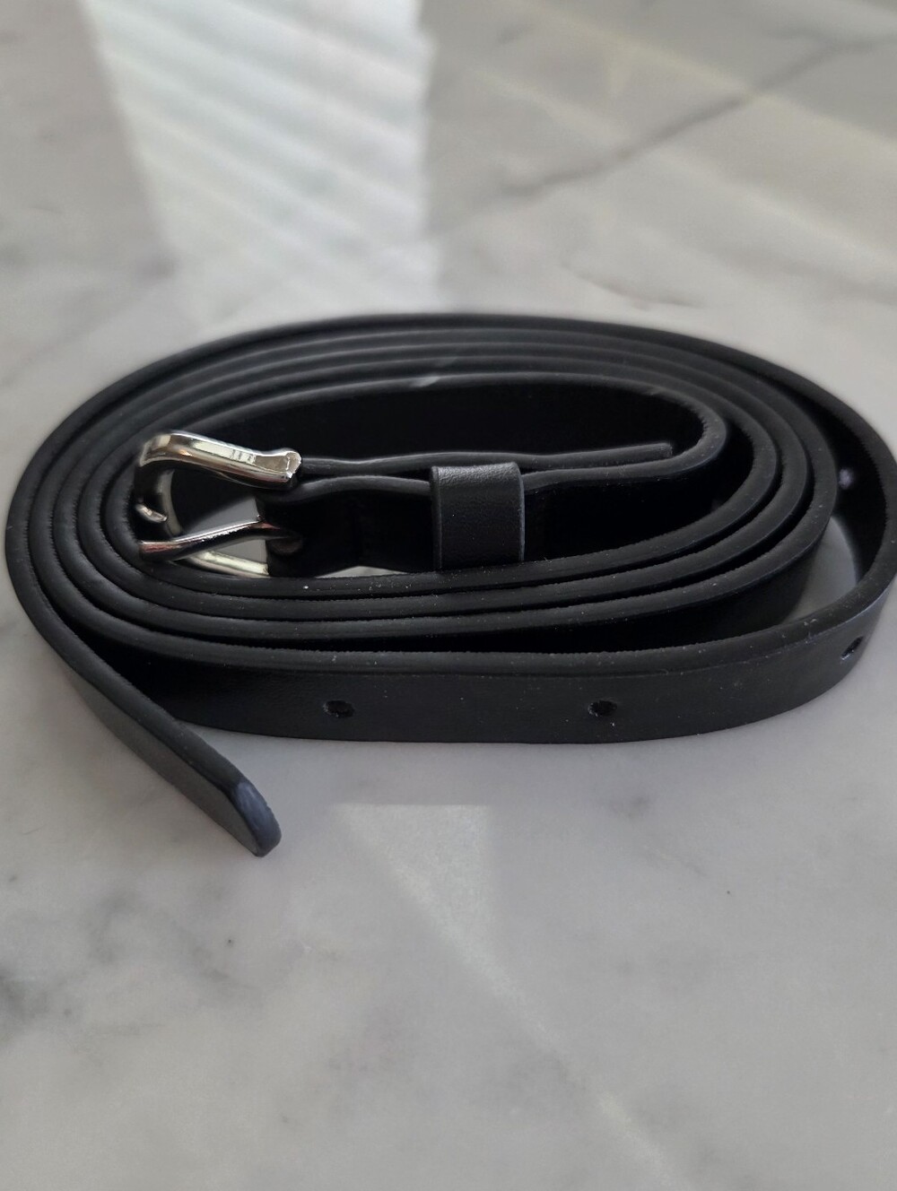 Women's Thin Faux Leather Black  Belt- For A Size Large